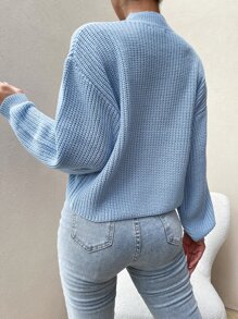 Flirla Mock Neck Drop Shoulder Jumper - Baby Blue - View 2