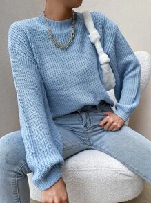 Flirla Mock Neck Drop Shoulder Jumper - Baby Blue - View 7