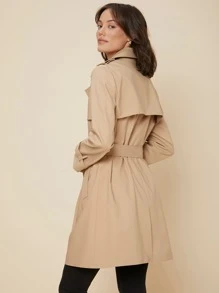 SHEIN Regular Fit Belted Trench Coat - Khaki - View 2