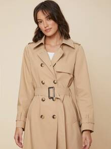 SHEIN Regular Fit Belted Trench Coat - Khaki - View 3
