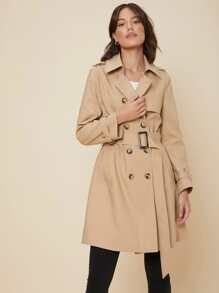 SHEIN Regular Fit Belted Trench Coat - Khaki - View 4