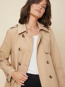 SHEIN Regular Fit Belted Trench Coat - Khaki - View 5