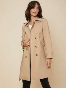 SHEIN Regular Fit Belted Trench Coat - Khaki - View 6