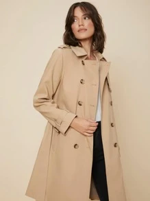 SHEIN Regular Fit Belted Trench Coat - Khaki - View 7