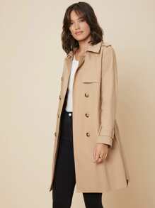 SHEIN Regular Fit Belted Trench Coat - Khaki - View 9
