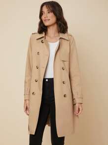 SHEIN Regular Fit Belted Trench Coat - Khaki - View 10