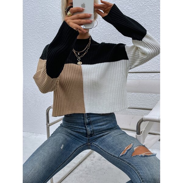 

Mock Neck Colorblock Sweater, Multicolor