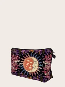 1pc European And American Red Sun Cosmetic Bag Hand Holding Storage Slouchy Portable Toiletry Bag Makeup Bag For Women Girls Storage Makeup Organizer Makeup Case,Gifts For Women,Christmas Gifts,Gift Ideas For Women,Pouch,Makeup Pouch,Travel Essential - Black - View 4