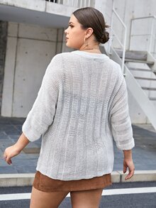 SHEIN Jersey de manga murciélago tejido de canalé semi transparente - Blanco - Ver 2