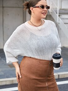 SHEIN Jersey de manga murciélago tejido de canalé semi transparente - Blanco - Ver 5