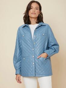 SHEIN Unity Relaxed Fit Quilted Coat - Blue - View 1
