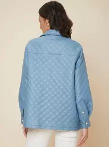 SHEIN Unity Relaxed Fit Quilted Coat - Blue - View 2