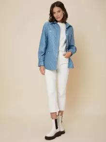 SHEIN Unity Relaxed Fit Quilted Coat - Blue - View 3