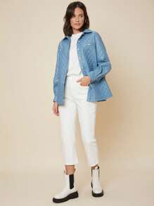 SHEIN Unity Relaxed Fit Quilted Coat - Blue - View 6