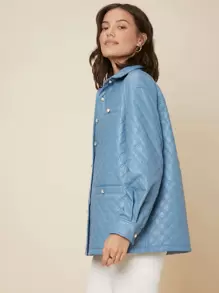 SHEIN Unity Relaxed Fit Quilted Coat - Blue - View 8