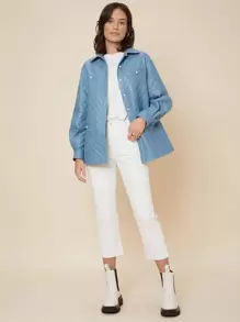 SHEIN Unity Relaxed Fit Quilted Coat - Blue - View 10