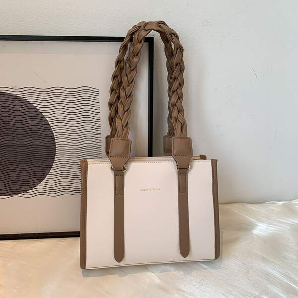 

Two Tone Braided Design Shoulder Bag, White