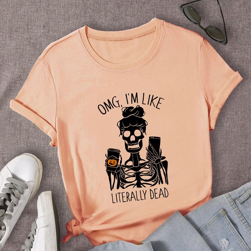 

Halloween & Slogan Graphic Tee, Coral orange