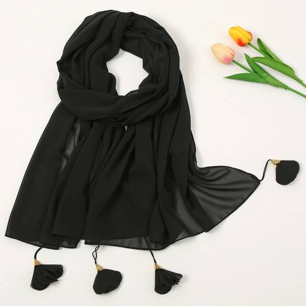 

Fabric Flower Decor Scarf, Black