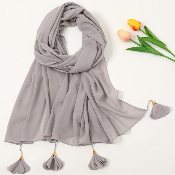 

Fabric Flower Decor Scarf, Grey