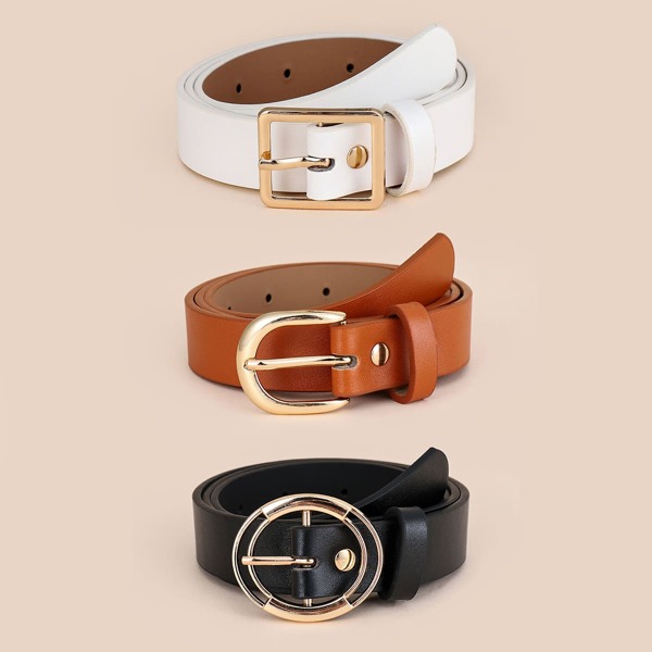 

3pcs Geometric Buckle Belt With Punch Tool, Multicolor