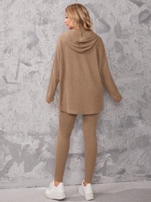 SHEIN Essnce Conjunto top con capucha de canalé con leggings - Caqui - Ver 2