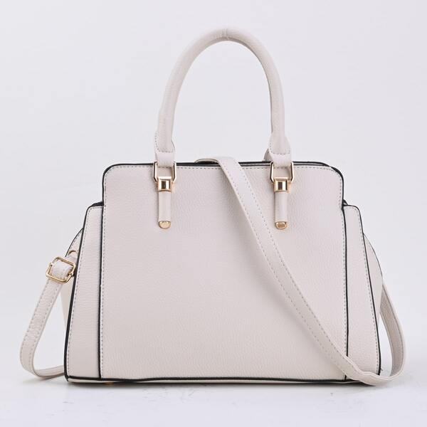 

Litchi Embossed Large Capacity Top Handle Bag, Beige