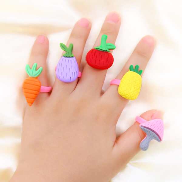 

5pcs Toddler Girls Fruit & Vegetable Decor Cuff Ring, Multicolor