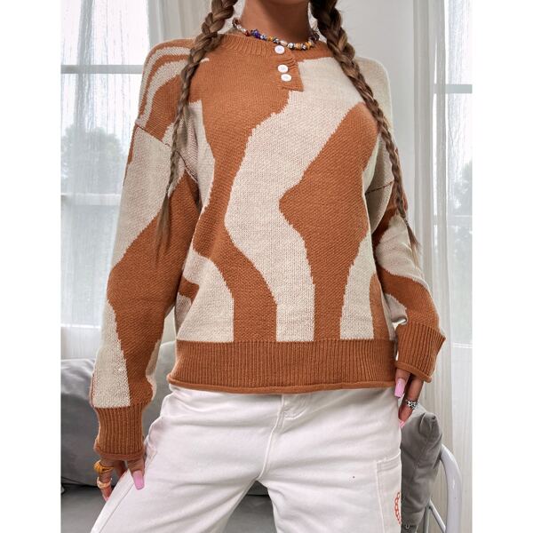 

Random Pattern Drop Shoulder Sweater, Multicolor