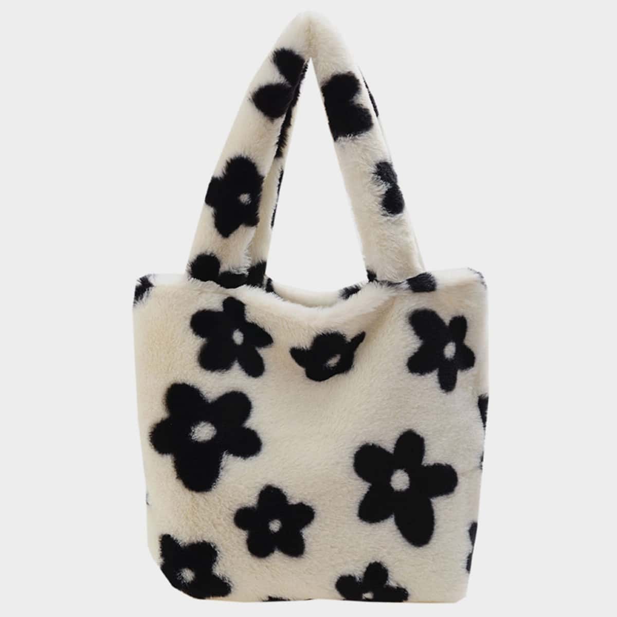 

Flower Graphic Tote Bag, Black and white