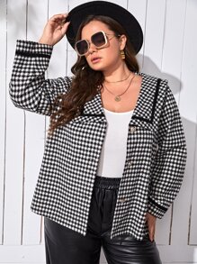 SHEIN LUNE 大碼千鳥格圖案水手領粗花呢花呢外套 - 黑與白 - 查看 1