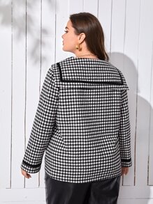 SHEIN LUNE 大碼千鳥格圖案水手領粗花呢花呢外套 - 黑與白 - 查看 2
