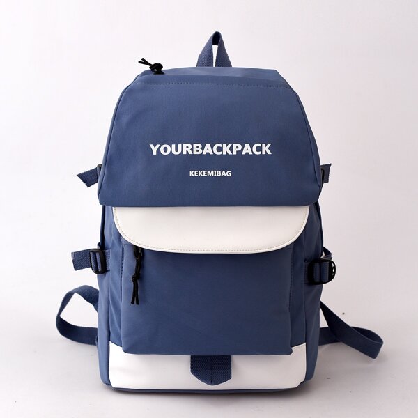 

Two Tone Letter Graphic Flap Backpack, Blue