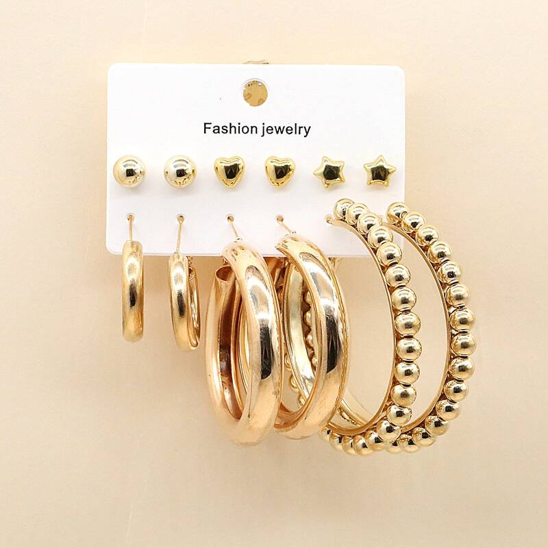 

12pcs Heart Decor Earrings, Gold