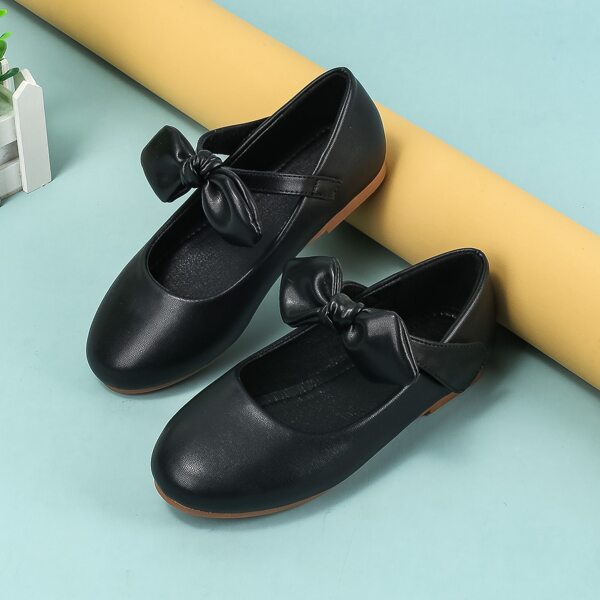 

Girls Bow Decor Velcro Strap Flats, Black