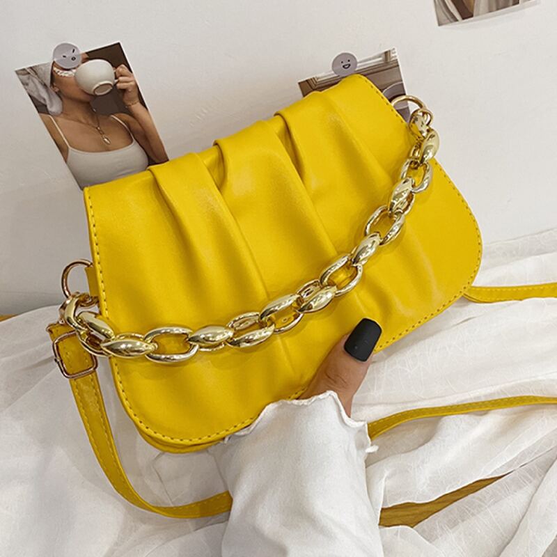 

Minimalist Chain Ruched Bag, Yellow