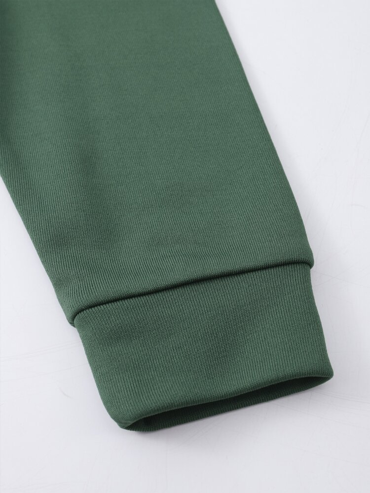 SHEIN EZwear 愛心圖案保暖衛衣 - 軍綠色 - 查看 4