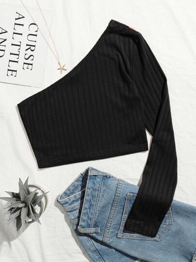 Plus One Shoulder Ribbed Knit Tee
