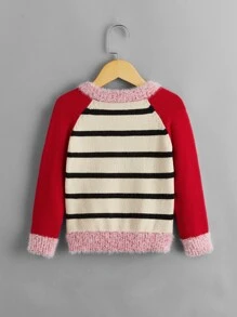 Toddler Girls Fuzzy Trim Colour Block Raglan Sleeve Jumper - Multicolor - View 2
