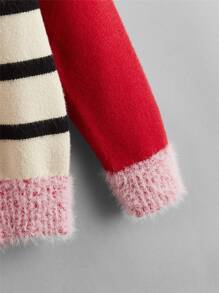 Toddler Girls Fuzzy Trim Colour Block Raglan Sleeve Jumper - Multicolor - View 4