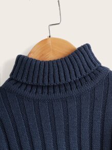 SHEIN Toddler Boys Turtleneck Ribbed Knit Jumper - Navy Blue - View 4