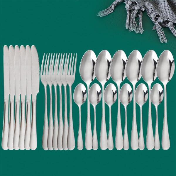 

24pcs Stainless Steel Cutlery Set, Silver