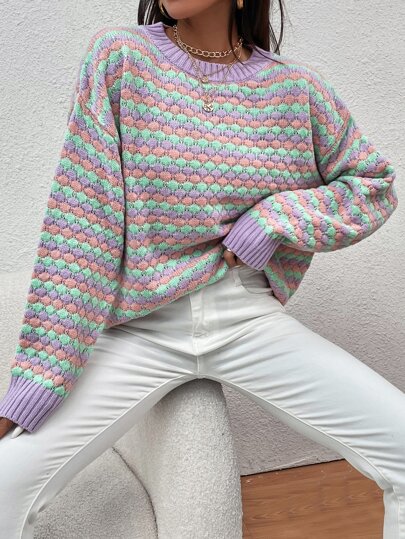 SHEIN Unity Colorblock Contrast Trim Drop Shoulder Sweater Knit Pullover Fall Winter