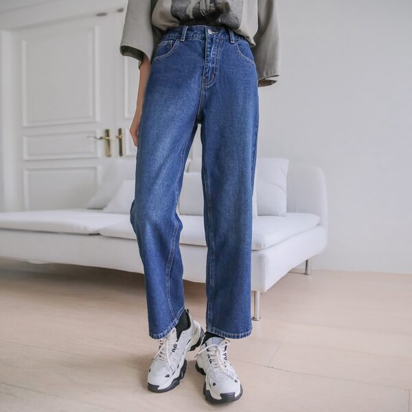 

High Waist Bleach Wash Straight Leg Jeans, Medium wash