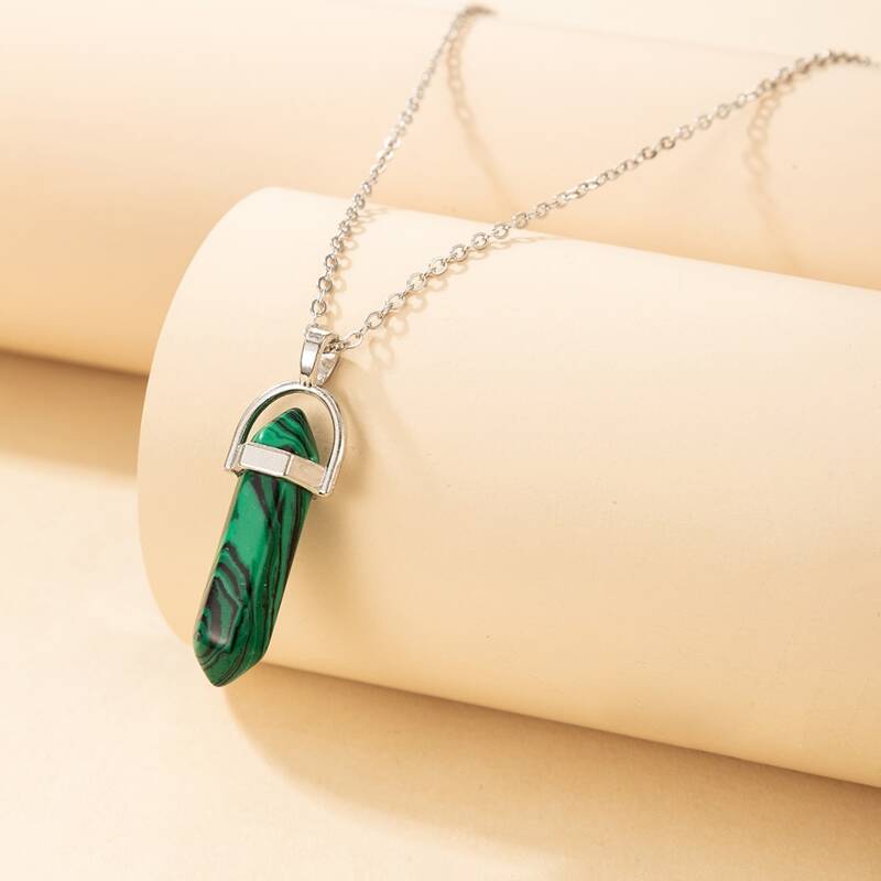 

Geo Stone Decor Chain Necklace, Green