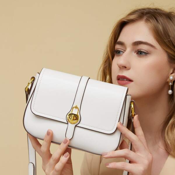 

Turn Lock Flap Crossbody Bag, White