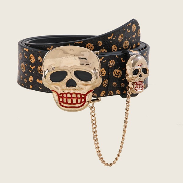 

Skull Decor Belt With Hole Punch, Multicolor