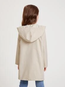 SHEIN Girls Dual Pocket Double Button Coat - Khaki - View 2