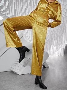 SHEIN Satin Wide Leg Pants - Gold - View 3