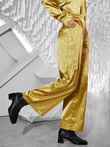 SHEIN Satin Wide Leg Pants - Gold - View 4